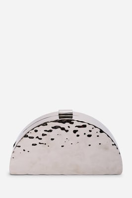 Where's That From Womens 'Olive' Sculpted Metal Half-Moon Clutch Bag in Silver