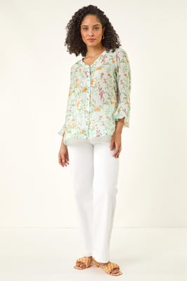 Floral Flare Sleeve Buttoned Blouse