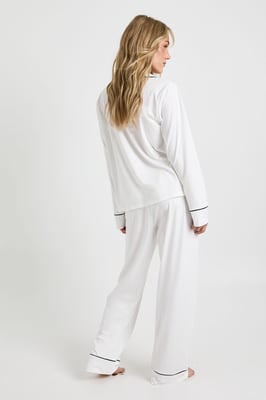 Petite Jersey Piping Detail Long Sleeve Shirt & Trousers Pyjama Set