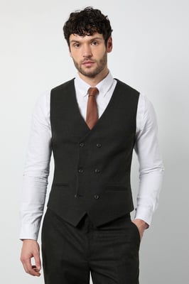 Dark Green Tweed Look Waiscoat