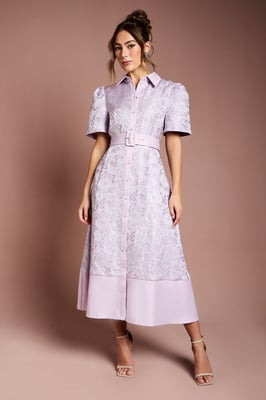 Short Sleeve Shirt Jacquard Midi Dress