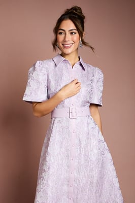 Short Sleeve Shirt Jacquard Midi Dress