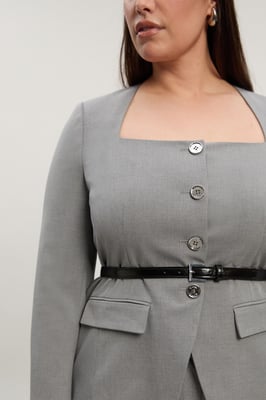 Plus Size Tailored Marl Belted Square Neck Blazer