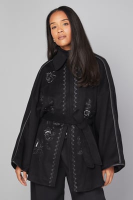 Embroidered Cape Coat