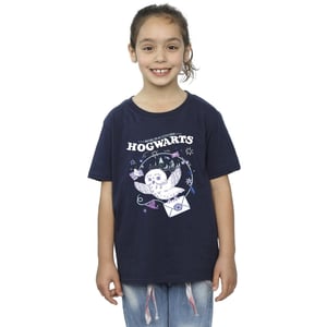 Harry Potter Meisjes Uil Brief Van Zweinstein Katoenen T-Shirt (Marineblauw)