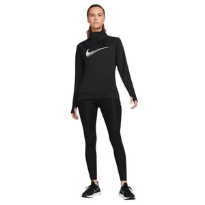 Nike Dri-fit Swoosh Löpning Svart Långärmad Topp