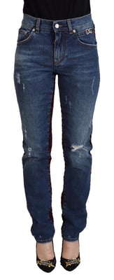 Sliten Denimjeans Röd Svart Rutig