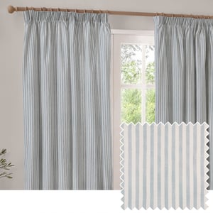 Yard Hebden 100% Cotton Pencil Pleat Curtain Pair, Mineral Blue, 168 x 137cm
