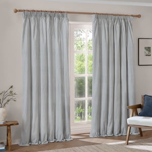 Yard Hebden 100% Cotton Pencil Pleat Curtain Pair, Mineral Blue, 168 x 137cm