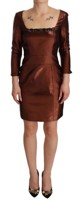 Metallic Mini Dress Square Neck 34 Sleeves