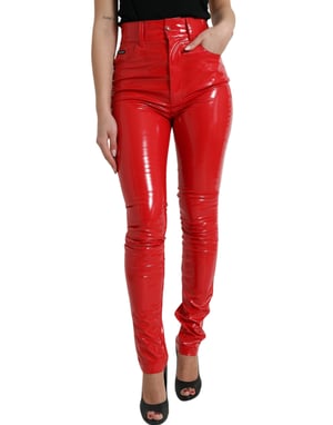 Hoge Taille Vinyl Broek Rood
