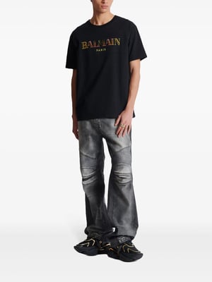 Multi-Coloured Embroidered Logo T-Shirt in Black