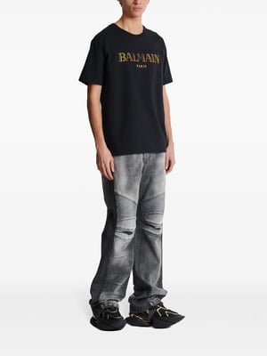 Multi-Coloured Embroidered Logo T-Shirt in Black