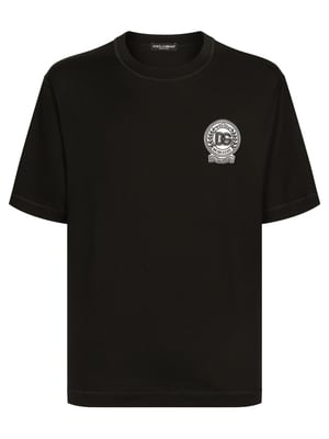 Roman Numerals Crest Embroidered Logo T-Shirt in Black