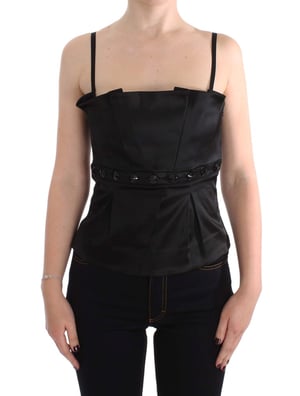 Svart satin plisserad topp