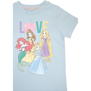Disney Meisjes Love Princess AOP Lange Pyjama Set met Korte Mouwen (Babyblauw)