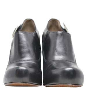 Black Buckled Low Cut Round-Toe Heel Booties