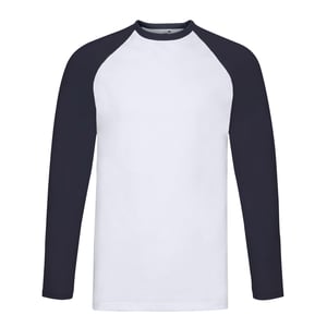 Fruit of the Loom Unisex Volwassenen Contrast Honkbal T-shirt met lange mouwen (Witte/diepe marine)