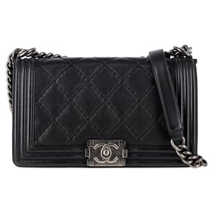 Chanel Quilted Medium Double Stitch Boy Flap Bag in Black Leather