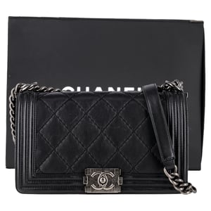 Chanel Quilted Medium Double Stitch Boy Flap Bag in Black Leather