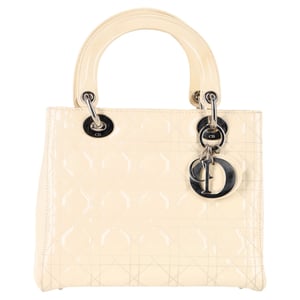 Dior Medium Lady Dior Top Handle Bag in Ivory Patent Leather