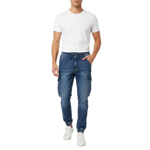 Mens Cargo Denim Jeans Regular Fit Joggers Casual Trousers Stretch Bottom Pants