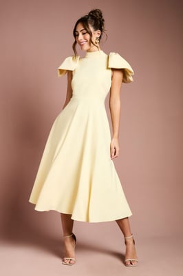 Bow Shoulder Crepe Midi Dress