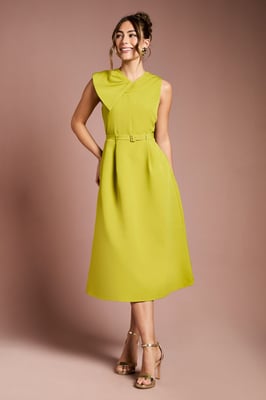 Bow Detail Belted Crepe Midi Dress