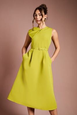 Bow Detail Belted Crepe Midi Dress