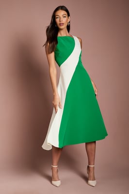 Asymmetric Colour Block Midi Dress