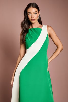 Asymmetric Colour Block Midi Dress
