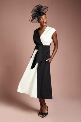 Belted Crepe Mono Midi Dress