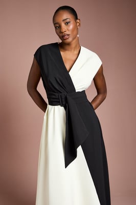 Belted Crepe Mono Midi Dress