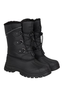 'Whistler' Kids Snow Boots with Deep Lugs Sherpa Lined Snow Proof Shoes Black