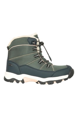 'Comet' Kids Snow Boots Faux Fur Lined Waterproof Walking Winter Shoes Khaki
