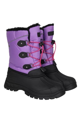 'Whistler' Kids Snow Boots with Deep Lugs Sherpa Lined Snow Proof Shoes Purple