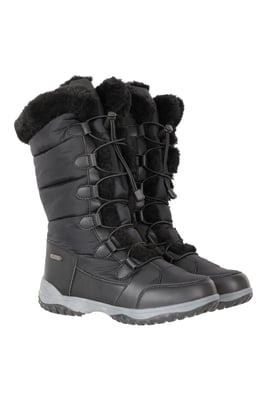 'Snowflake' Women's Long Snow Boots Faux Fur Waterproof Breathable Winter Shoes Black
