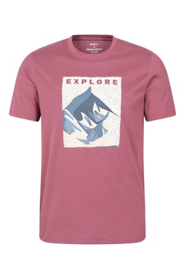 'Explore' Men's Graphic T-Shirt Sun Protection Breathable Everyday Tee Pink