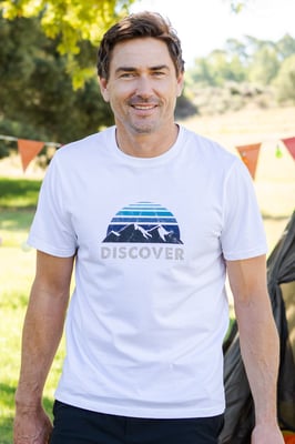 'Discover' Men's Printed T-Shirt Cotton Breathable Casual Tee White