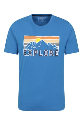 'Explore' Men's Graphic T-Shirt Sun Protection Breathable Everyday Tee Blue