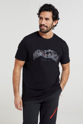 'Tech Mountains' Men's T-Shirt Cotton Breathable Comfy Tee Black