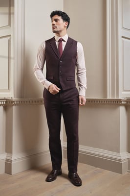 Burgundy Tweed Look Tailored Fit Trousers