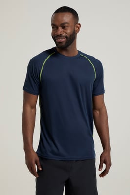 'Aero II' Men's Short Sleeve Top with Reflective Print IsoCool Sports Tee Dark Blue