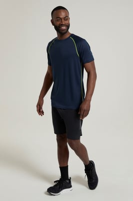 'Aero II' Men's Short Sleeve Top with Reflective Print IsoCool Sports Tee Dark Blue