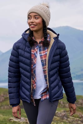 'Seasons' Women's Padded Jacket Fur Lined Water Resistant Coat Navy