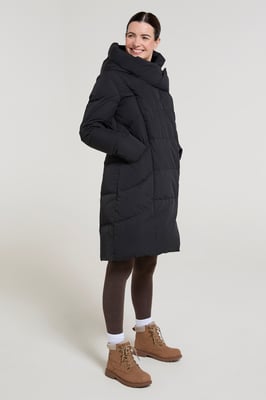 Women's Cosy Wrap Down Padded Jacket Water Resistant Warm Puffer Winter Coat Black