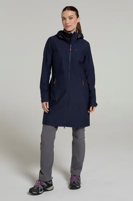'Ioana' Women's Longline Softshell Jacket Water Resistant Breathable Activewear Navy