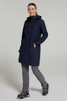 'Ioana' Women's Longline Softshell Jacket Water Resistant Breathable Activewear Navy