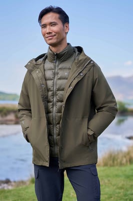 'Alaskan' Men's 3 In 1 Long Jacket with Pockets Breathable Coat Khaki