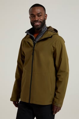 'Covert' Men's Rain Jacket with Adjustable Hood Waterproof Coat Forest Green